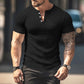 Ribbad Herr T-Shirt med Henley-Krage och Kort Ärm