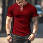 Ribbad Herr T-Shirt med Henley-Krage och Kort Ärm