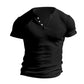 Ribbad Herr T-Shirt med Henley-Krage och Kort Ärm
