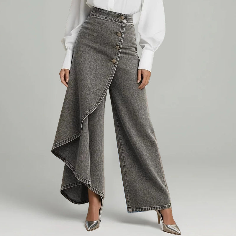Asymmetriska kjolbyxor i denim med omlott