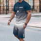 Herrset med t-shirt och shorts i gradientfärg