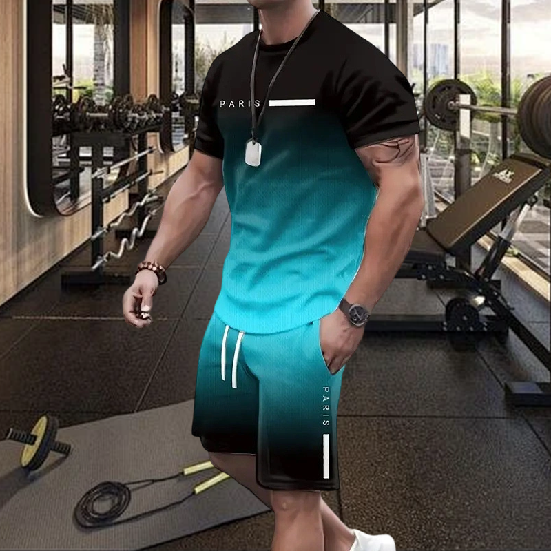 Herrset med t-shirt och shorts i gradientfärg
