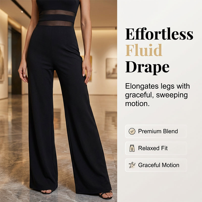 Jumpsuit med en axel, mesh-midja & vida ben – elegant, figursydd & flödande ✨👗