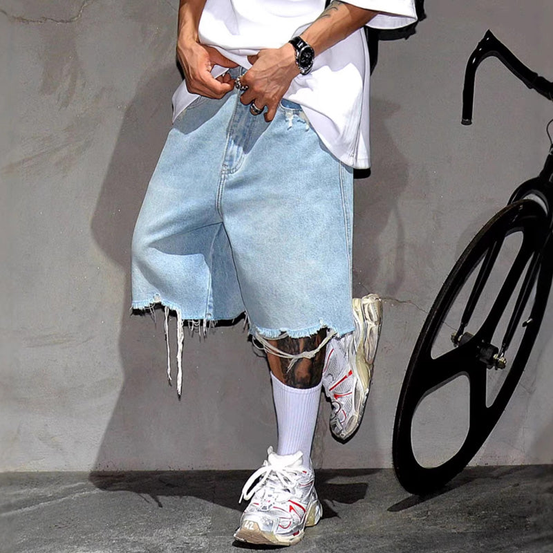 🩳50% RABATT! 🔥 Herrenshorts i Denim med Fransad Kant – Ledig Passform, Andningsbar Bomull & Perfekt För En Avslappnad Sommarlook ☀️