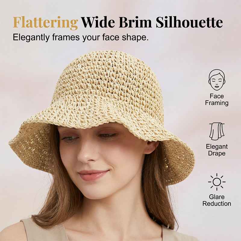 👒 50% RABATT! ❤️ Damhatt med Bred Brätte – Handvävd Halmhatt, Andningsbar & Perfekt För Soliga Dagar Vid Stranden Eller I Trädgården ☀️