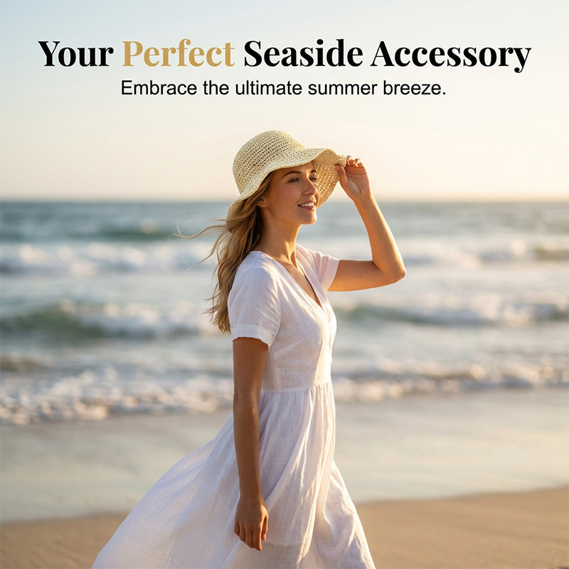 👒 50% RABATT! ❤️ Damhatt med Bred Brätte – Handvävd Halmhatt, Andningsbar & Perfekt För Soliga Dagar Vid Stranden Eller I Trädgården ☀️