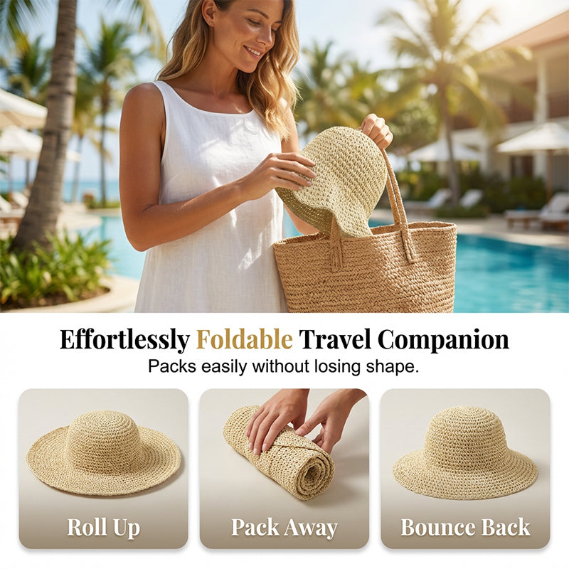 👒 50% RABATT! ❤️ Damhatt med Bred Brätte – Handvävd Halmhatt, Andningsbar & Perfekt För Soliga Dagar Vid Stranden Eller I Trädgården ☀️