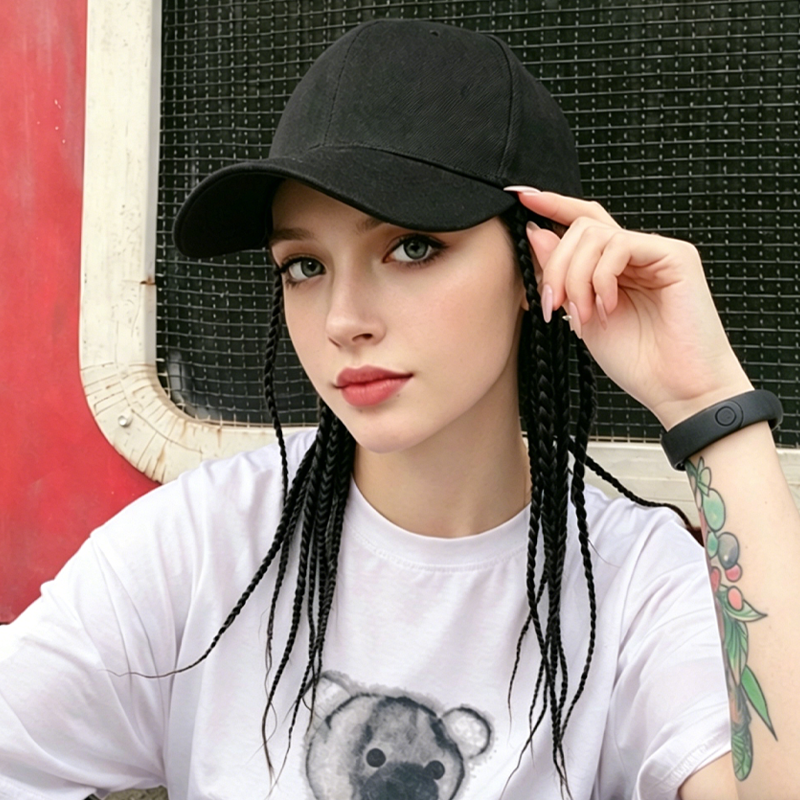 🧢 50% RABATT NU! 🌬️ Baseballkeps med Fästade Flätor – 2-i-1 Keps & Peruk, Realistisk Stil & Justerbar Passform ✨