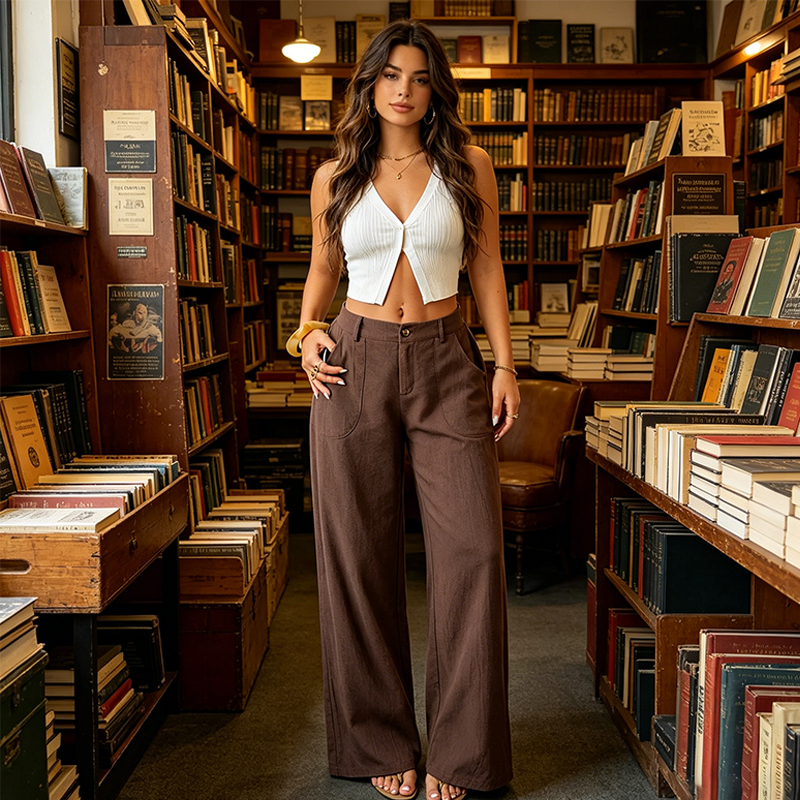 🍃Trendigt Nu!✨ Dambyxor Med Hög Midja Ooch Vida Ben – Sval & Smickrande 🌿