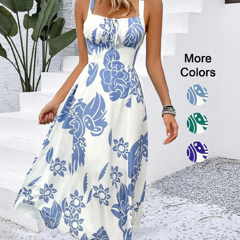 👗 50% RABATT NU! 🌺 Floralt Spagettiband Klänning – Smockad Rygg, A-Linje & Lättvikt – Ansträngningslös Sommarstil 🌼