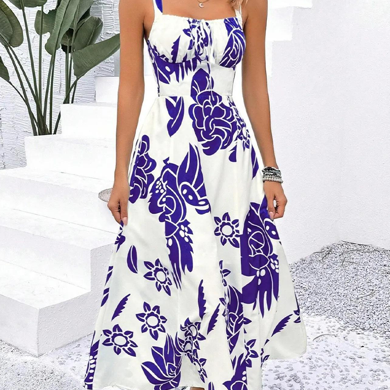 👗 50% RABATT NU! 🌺 Floralt Spagettiband Klänning – Smockad Rygg, A-Linje & Lättvikt – Ansträngningslös Sommarstil 🌼