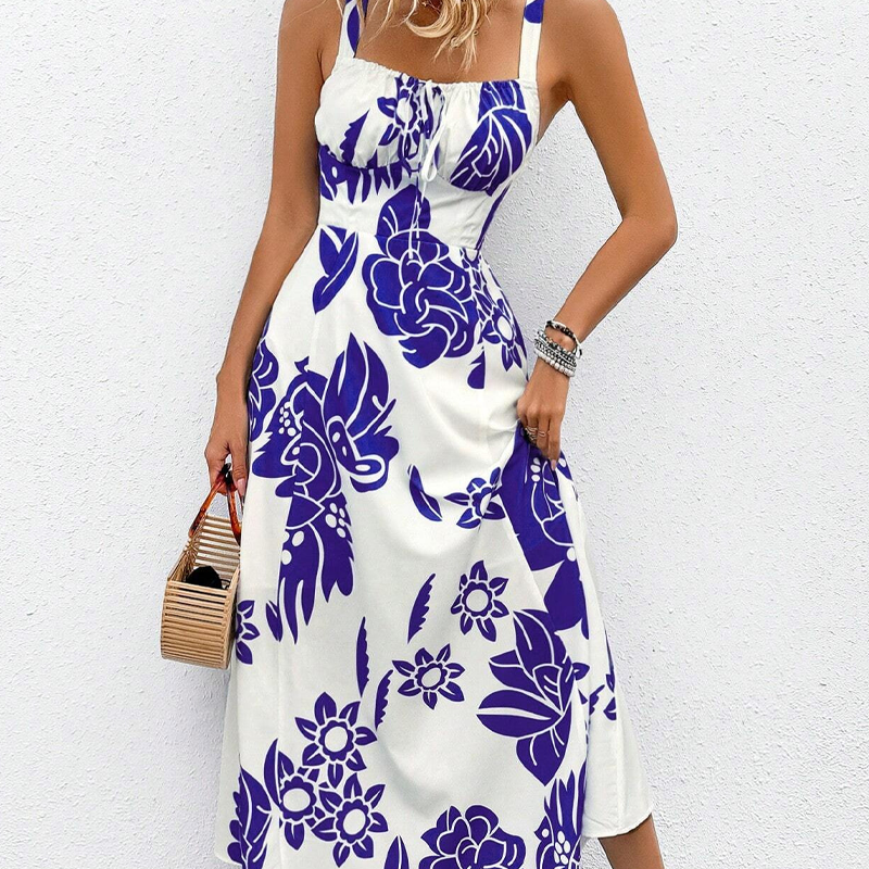 👗 50% RABATT NU! 🌺 Floralt Spagettiband Klänning – Smockad Rygg, A-Linje & Lättvikt – Ansträngningslös Sommarstil 🌼