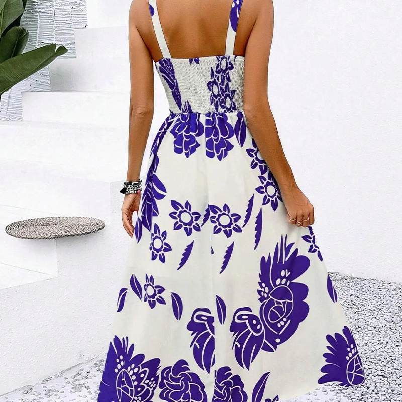 👗 50% RABATT NU! 🌺 Floralt Spagettiband Klänning – Smockad Rygg, A-Linje & Lättvikt – Ansträngningslös Sommarstil 🌼
