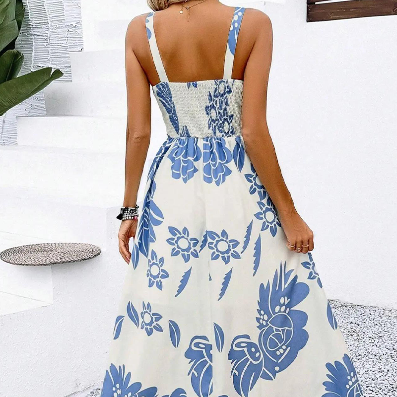 👗 50% RABATT NU! 🌺 Floralt Spagettiband Klänning – Smockad Rygg, A-Linje & Lättvikt – Ansträngningslös Sommarstil 🌼