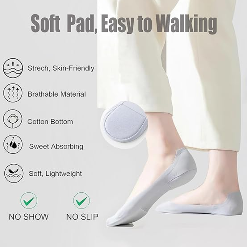 Andningsbara låga strumpor för kvinnor – 5 par, osynliga, halksäkra & dämpade 🧦👟