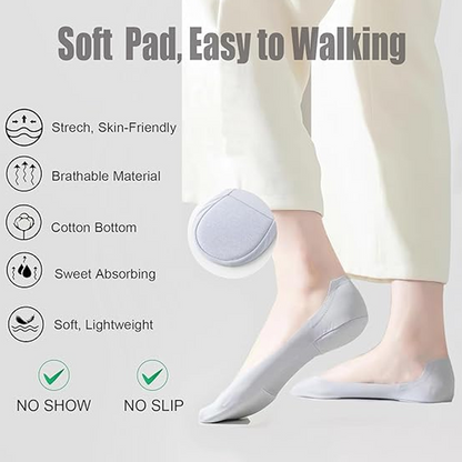 Andningsbara låga strumpor för kvinnor – 5 par, osynliga, halksäkra & dämpade 🧦👟