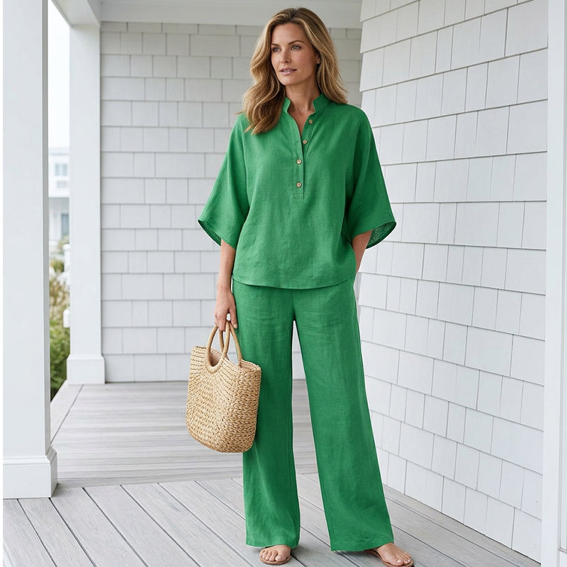 👚 50% RABATT NU! 👖 Kvinnors Ståkrage Topp & Vida Byxor Set – Vardagschic, Ansträngningslös Stil & Heldagskomfort 🌿