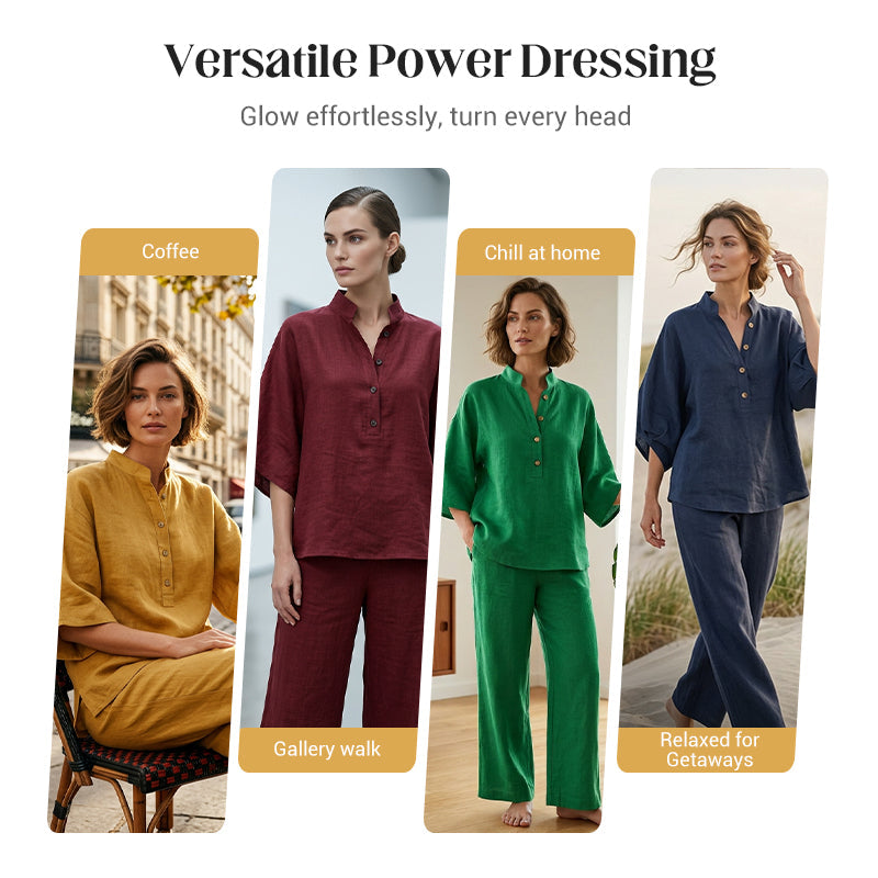 👚 50% RABATT NU! 👖 Kvinnors Ståkrage Topp & Vida Byxor Set – Vardagschic, Ansträngningslös Stil & Heldagskomfort 🌿