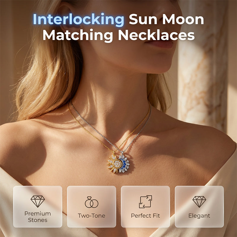 🌞 50% RABATT NU! 🌙 Sol & Måne Hängsmycke Set – Ihopkopplbart, Bergkristall & Tvåfärgat – Perfekt för Par & Bästisar 💖