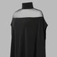 🦇 50% RABATT NU! 🖤 Damernas Hög Hals Batwing Blus – Genomskinlig Panel & Löst Passform ✨