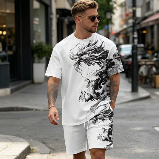 Herr set med tryckt T-shirt och shorts