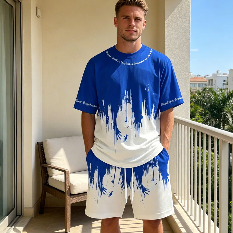 Herr set med tryckt T-shirt och shorts