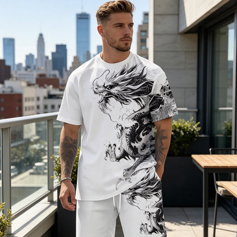 Herr set med tryckt T-shirt och shorts