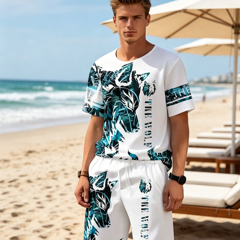 Herr set med tryckt T-shirt och shorts
