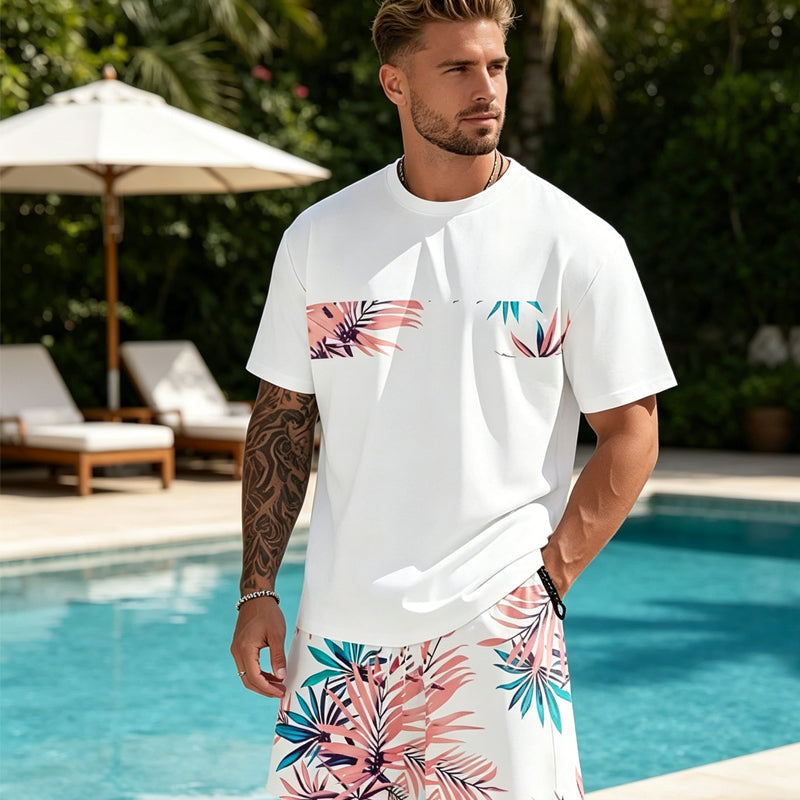 Herr set med tryckt T-shirt och shorts