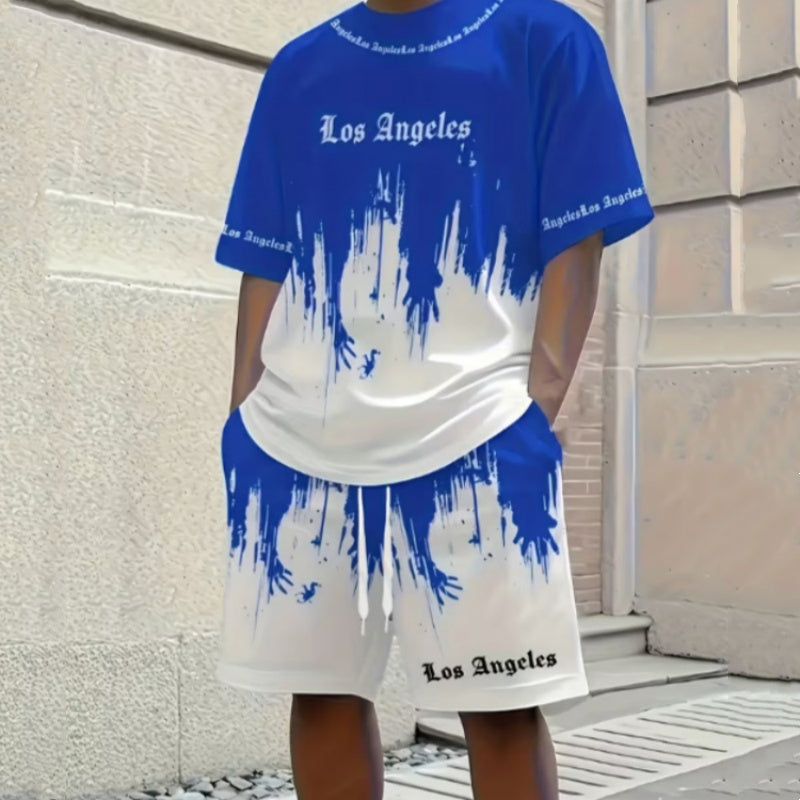 Herr set med tryckt T-shirt och shorts