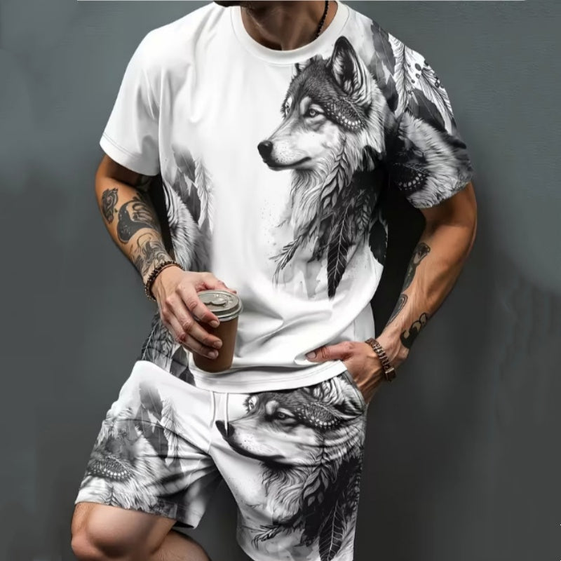 Herr set med tryckt T-shirt och shorts
