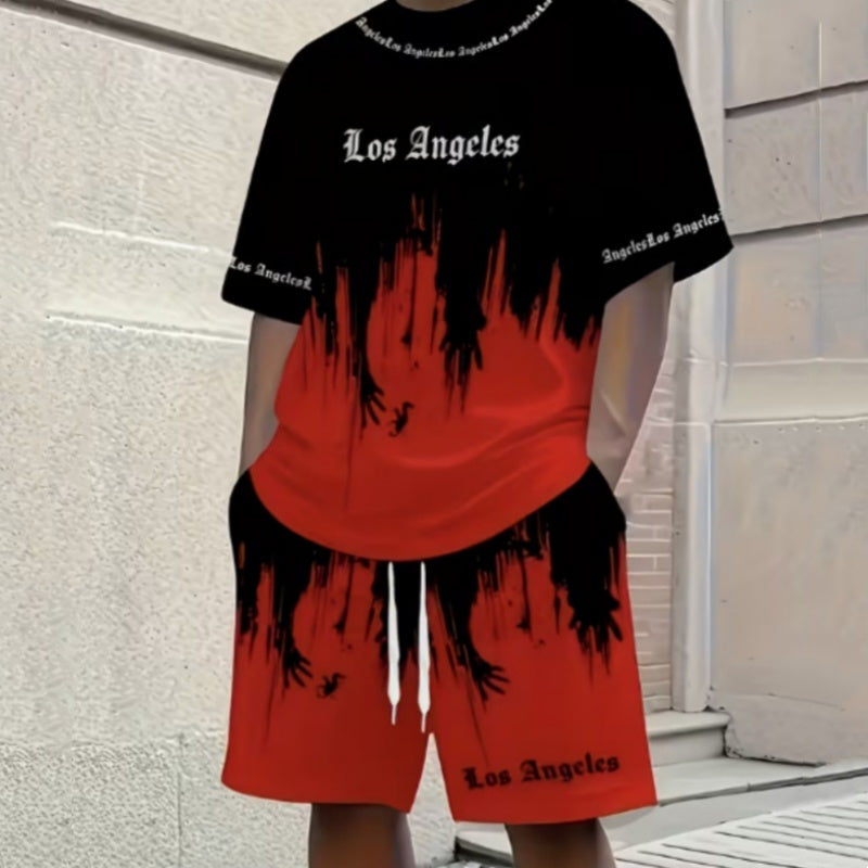 Herr set med tryckt T-shirt och shorts