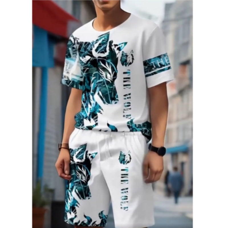 Herr set med tryckt T-shirt och shorts