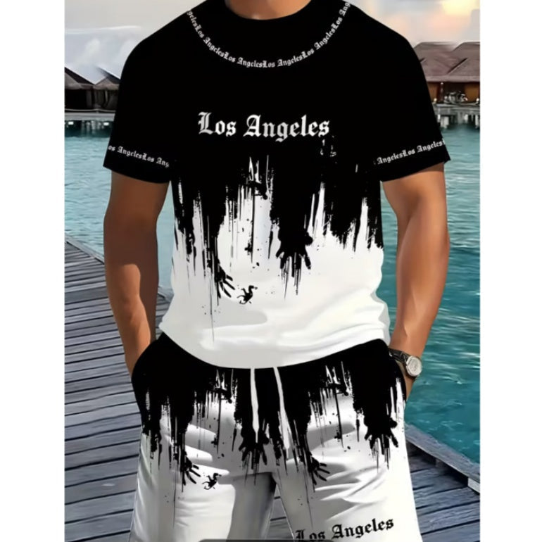 Herr set med tryckt T-shirt och shorts