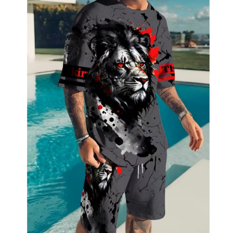 Herr set med tryckt T-shirt och shorts