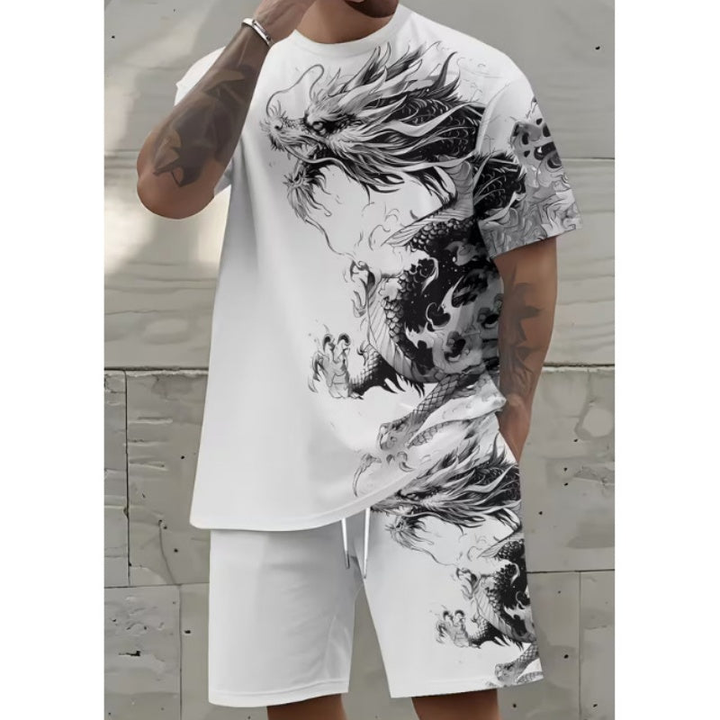 Herr set med tryckt T-shirt och shorts
