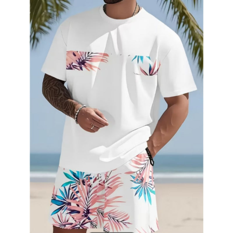 Herr set med tryckt T-shirt och shorts