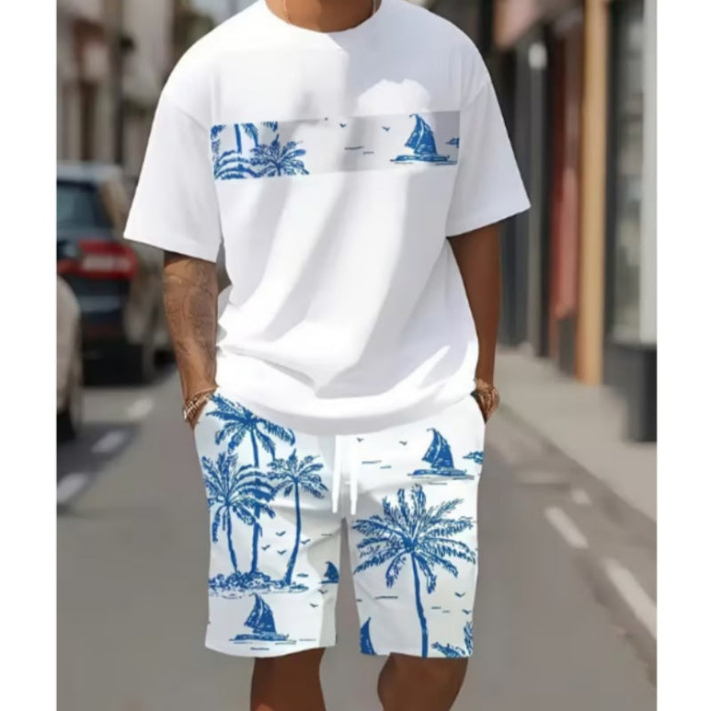 Herr set med tryckt T-shirt och shorts