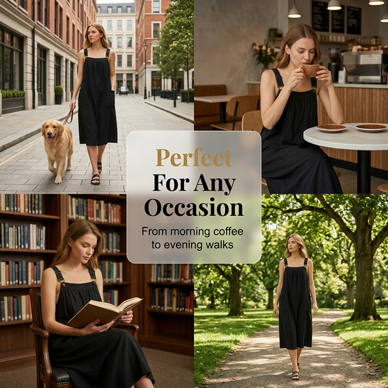 👗 50% RABATT NU! 🌿 Lös Midi Overallklänning – Relaxed Passform, Andningsbar & Sidofickor – Vardagscasual ✨