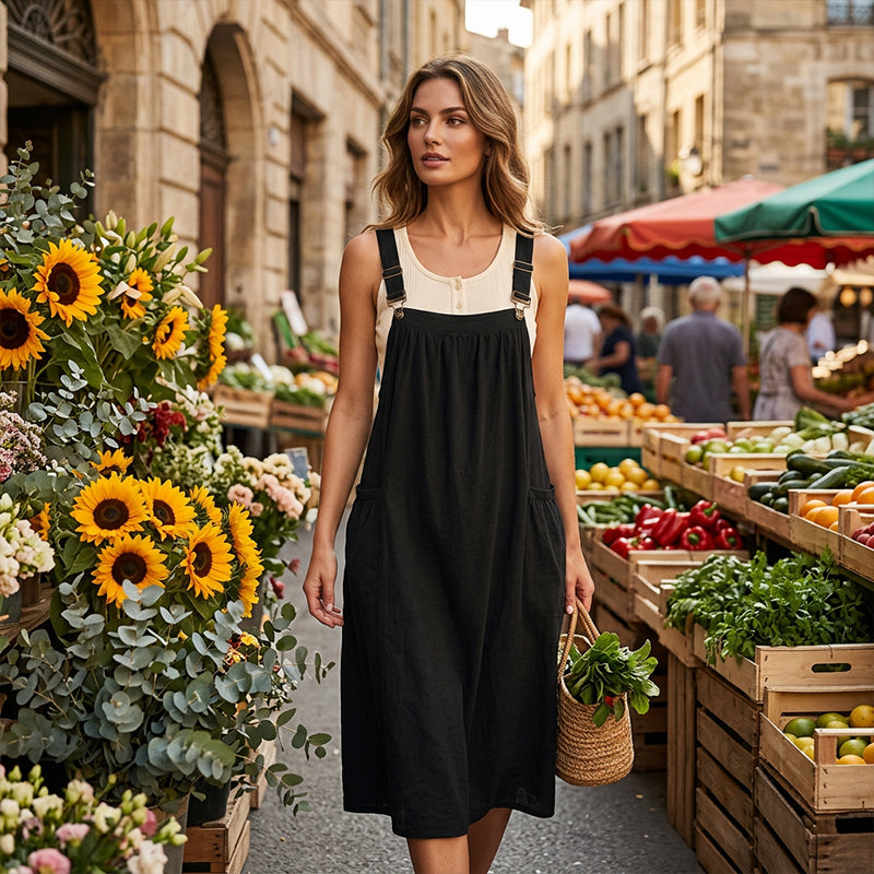 👗 50% RABATT NU! 🌿 Lös Midi Overallklänning – Relaxed Passform, Andningsbar & Sidofickor – Vardagscasual ✨