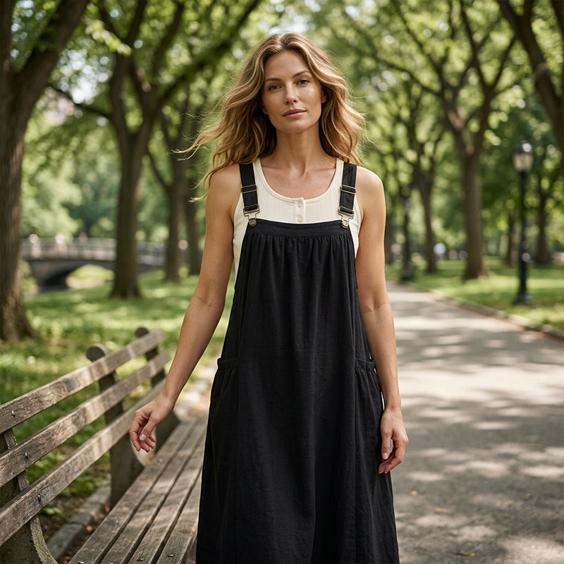 👗 50% RABATT NU! 🌿 Lös Midi Overallklänning – Relaxed Passform, Andningsbar & Sidofickor – Vardagscasual ✨