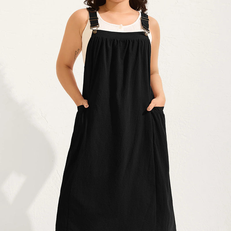 👗 50% RABATT NU! 🌿 Lös Midi Overallklänning – Relaxed Passform, Andningsbar & Sidofickor – Vardagscasual ✨