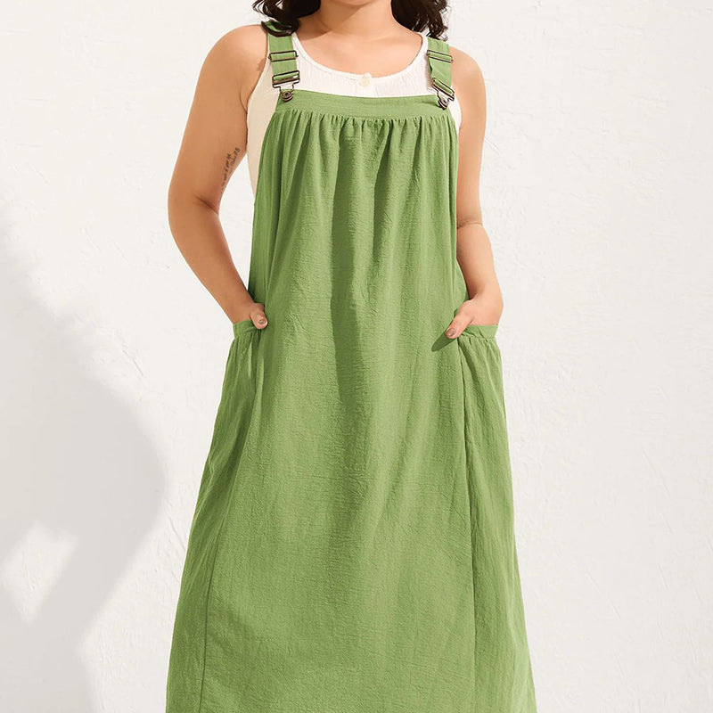 👗 50% RABATT NU! 🌿 Lös Midi Overallklänning – Relaxed Passform, Andningsbar & Sidofickor – Vardagscasual ✨