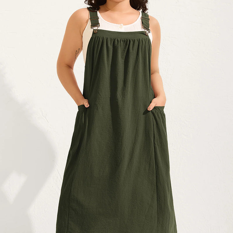 👗 50% RABATT NU! 🌿 Lös Midi Overallklänning – Relaxed Passform, Andningsbar & Sidofickor – Vardagscasual ✨