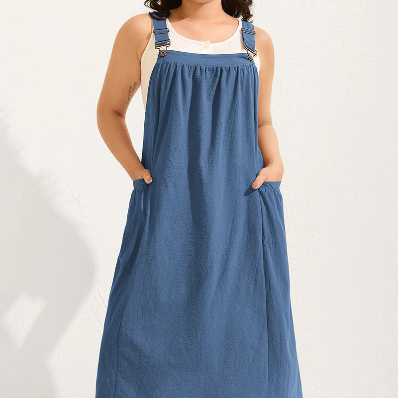 👗 50% RABATT NU! 🌿 Lös Midi Overallklänning – Relaxed Passform, Andningsbar & Sidofickor – Vardagscasual ✨