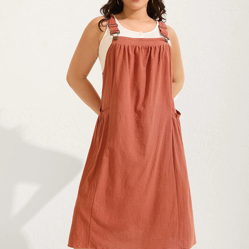 👗 50% RABATT NU! 🌿 Lös Midi Overallklänning – Relaxed Passform, Andningsbar & Sidofickor – Vardagscasual ✨