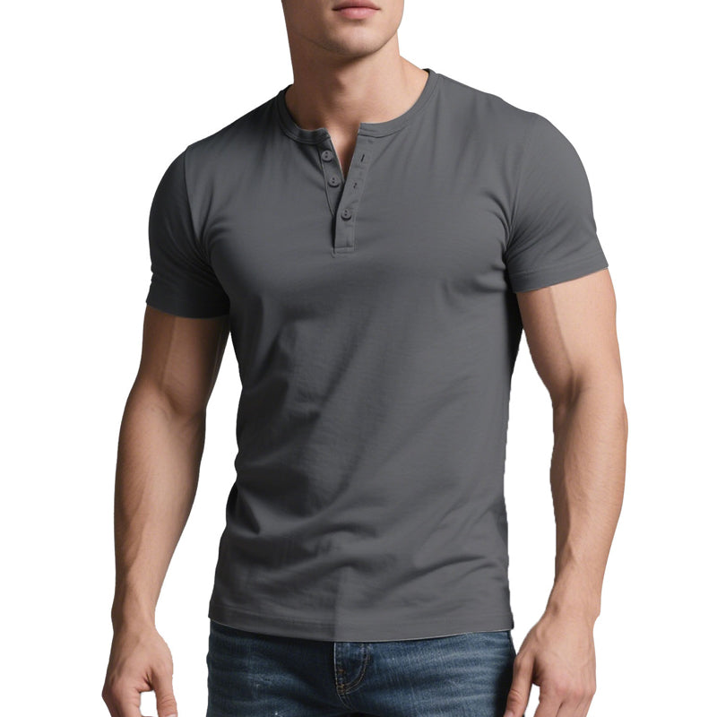 👕 50% RABATT NU! 💪 Herr Lätt Henley T-Shirt – Muskel Passform & Andningsbar – Fuktavledande & Klassisk Stil 🌿