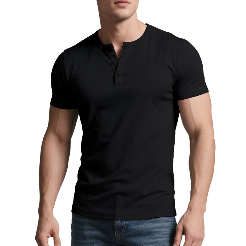 👕 50% RABATT NU! 💪 Herr Lätt Henley T-Shirt – Muskel Passform & Andningsbar – Fuktavledande & Klassisk Stil 🌿