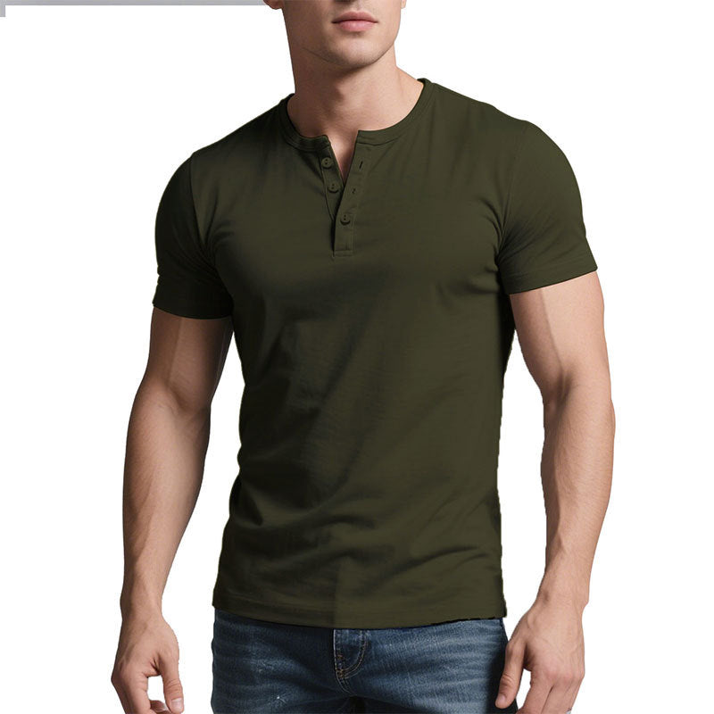 👕 50% RABATT NU! 💪 Herr Lätt Henley T-Shirt – Muskel Passform & Andningsbar – Fuktavledande & Klassisk Stil 🌿