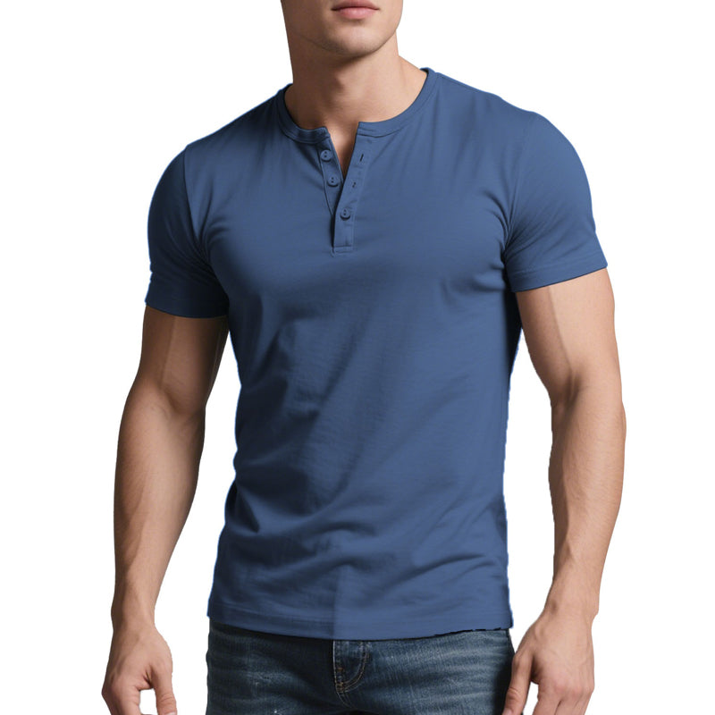 👕 50% RABATT NU! 💪 Herr Lätt Henley T-Shirt – Muskel Passform & Andningsbar – Fuktavledande & Klassisk Stil 🌿